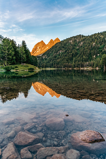 Twilight at lake in Swis Alps