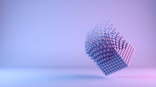 istock Abstract Flying Cubes, Geometric Shapes Background, Neon Lighting 1332898991