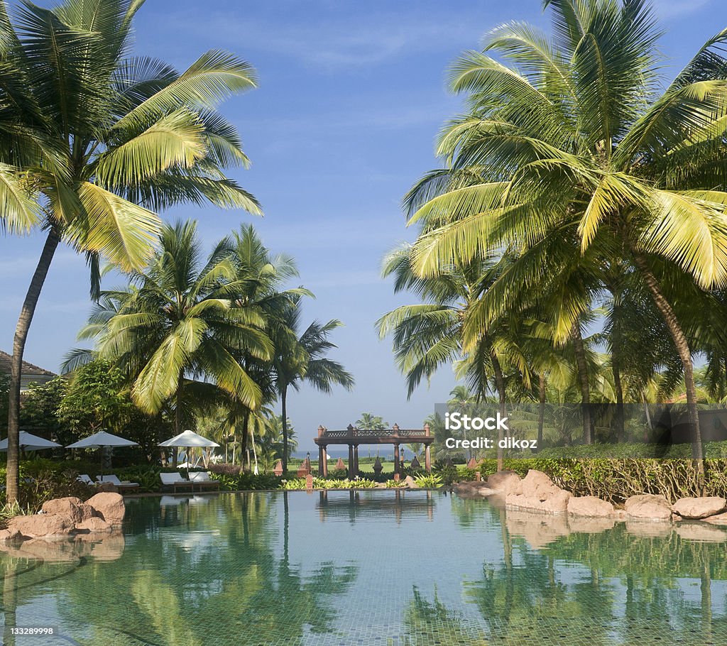 Luxury tropical resort Morning in luxury resort in south Goa. India Goa Stock Photo