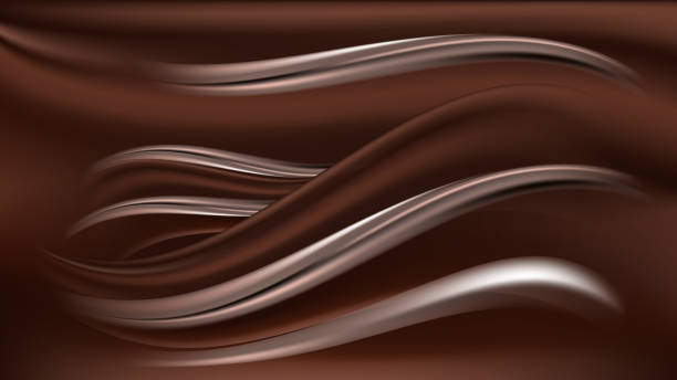 ilustrações, clipart, desenhos animados e ícones de fundo ondulado de chocolate. chocolate ao leite e ondas de creme e redemoinhos. textura de seda lisa, marrom escuro e efeito fluindo de cor de cacau. ilustração vetorial abstrata - brown silk satin backgrounds