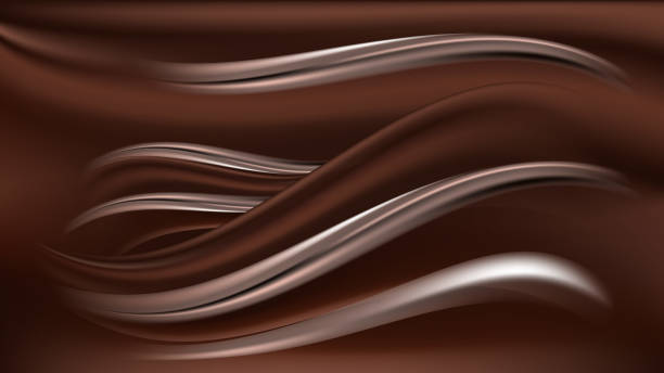 шоколадно-волнистый фон. молочный шоколад и сливки волны и закружения. гладкая шелковая текстура, темно-коричневый и эффект плавного цвета  - brown silk satin backgrounds stock illustrations