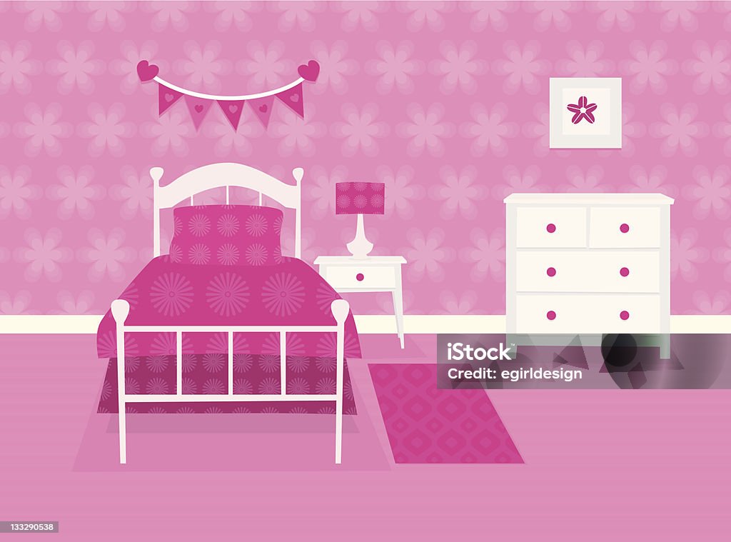 Meninas quarto-de-rosa - Vetor de Armação de Cama royalty-free