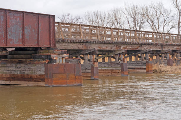 Bridge Structures Designed to Protect the Support Piers Bridge Structures Designed to Protect the Support Piers Over the Platte River in Nebraska kearney nebraska stock pictures, royalty-free photos & images