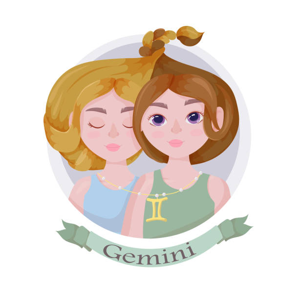 Gemini Zodiac sign as a beautiful girl with lush hair. Set of bright signs of the zodiac. Horoscope. Astronomy. Vector illustration isolated on white background. Zodiac sign as a beautiful girl with lush hair. Set of bright signs of the zodiac. Horoscope. Astronomy. Vector illustration isolated on white background. female scorpio tattoos stock illustrations