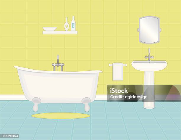 Ilustración de El Baño y más Vectores Libres de Derechos de Lavabo - Pila - Lavabo - Pila, Espejo de baño, Azul