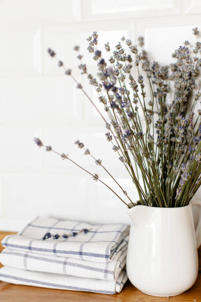 istock Kitchen in country style and lavender flowers 1332917426