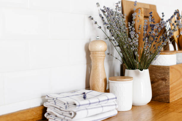 istock Kitchen in country style and lavender flowers 1332917460