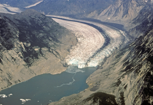 Aerial view of the Muir Glacier in Glacier Bay National Park in Alaska