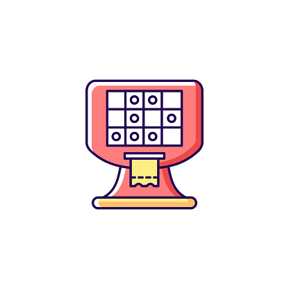 Terminal based lottery game RGB color icon. Electronic gambling machine. Self-service video gaming terminal. Printing tickets. Online games. Isolated vector illustration. Simple filled line drawing