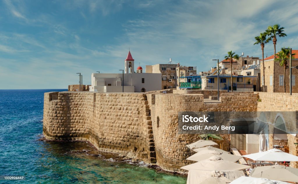 Acre waterfront and sea, Israel Beautiful views of Acre and the Mediterranean sea during a walk on the waterfront, Israel. Acco Stock Photo
