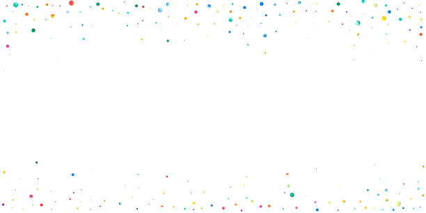 istock Watercolor confetti on white background. Adorable rainbow colored dots. Happy celebration wide colorful bright card. Rare hand painted confetti 1332928881