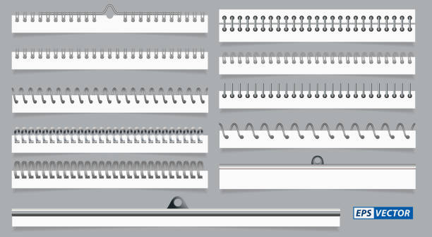 набор реалистичных спиральных бумажных листов или календарь спиральная проволока или блокнот связующее стальные кольца или металлически� - note pad book spiral notebook ring binder stock illustrations