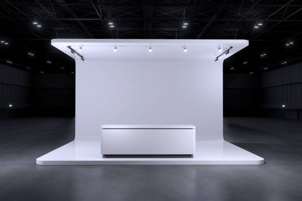 Exhibition stand for mockup and Corporate identity,Display design.Empty booth Design.Retail booth elements in Exhibition hall.booth Design trade show.Blank Booth system of Graphic Resources.3d render.
