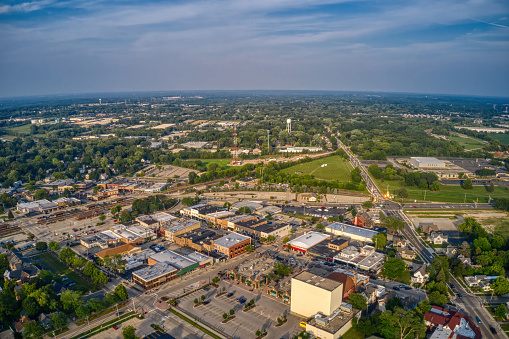 Aerial View of the Chicago Suburb of Crystal Lake, Illinois
