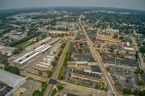 Aerial View of the Grand Rapids Suburb of Grandville, Michigan in Summer