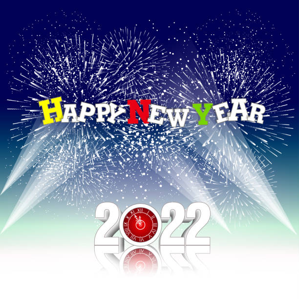 istock Happy New Year 2022 with fireworks bursting. backgrounds for Merry Christmas festive. 1332953472