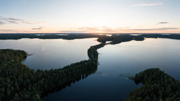 Aerial view of Punkaharju scenic area at sunset in Finland. Aerial view of Punkaharju scenic area at sunset in Finland. etela savo finland stock pictures, royalty-free photos & images