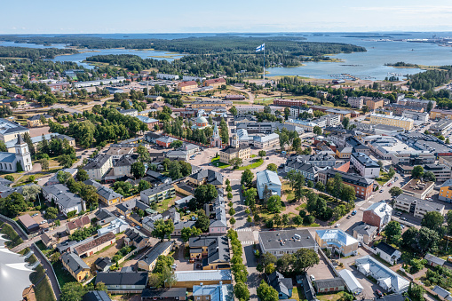 Aerial view of Hamina Old Town in summer in Finland.