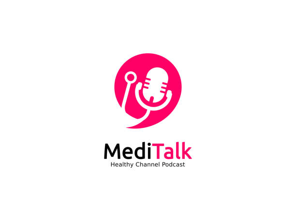 healthcare medical podcast logo healthcare podcast logo. hospital, doctor talk, share information about medical. radio station logo stock illustrations