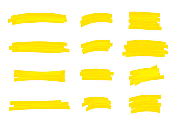 ilustraciones, imágenes clip art, dibujos animados e iconos de stock de rayas de resaltado de color amarillo, banners dibujados con marcadores, trazo de marcador de rayas de resaltado amarillo, elementos de resaltado dibujados a mano para el diseño, trazo de marcador de color brillante - highlighter