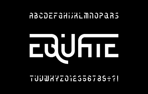 Equate alphabet font. Simple letters and numbers for your logo or emblem. Stock vector typescript for typography design.