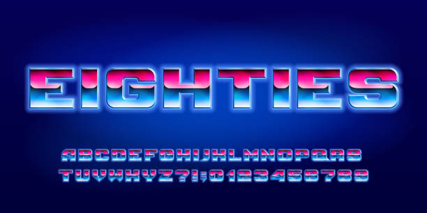 istock Eighties alphabet font. Glowing letters and numbers in 80s style. 1332962358