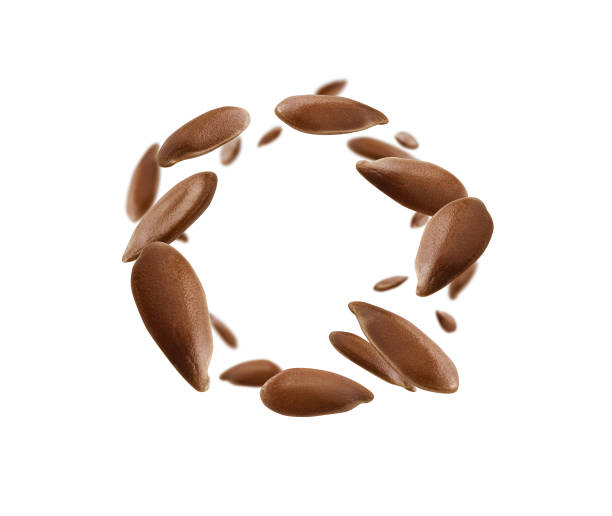 istock Flax seeds are levitated on a white background 1332963437