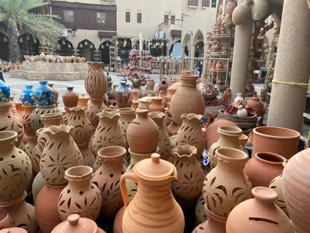 The old pottery market in the historical souk on Nizwa city in Oman