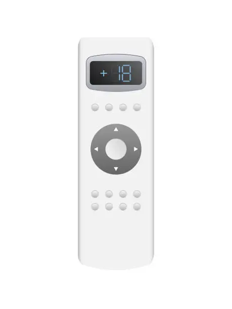 Vector illustration of White remote control from the air conditioner 3d. Realistic vector remote control. Isolated on white background.