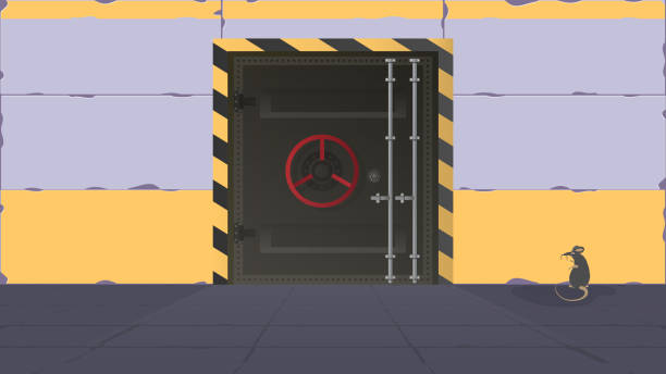 istock Bunker in a flat style. Large metal doors from the bunker. Armored door. Vector. 1332966342