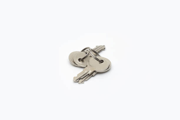 Isolated metal keys with rings on white background