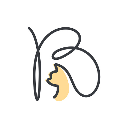 Simple and cheers logo design illustration mono-line style initial B cat.