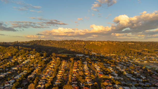 istock Suburban Sunset Aerial View 1332974771