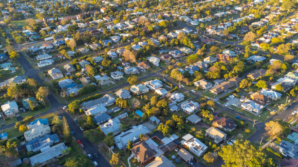 istock Suburban Sunset Aerial View 1332974775