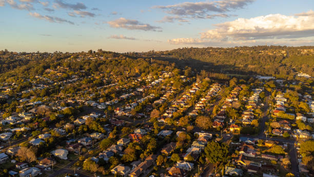 istock Suburban Sunset Aerial View 1332974778
