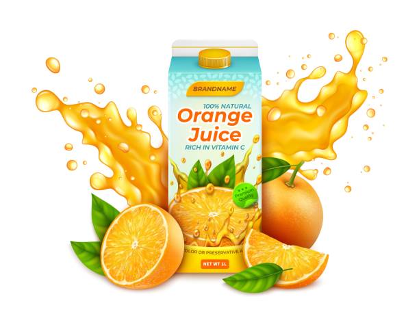 illustrations, cliparts, dessins animés et icônes de réaliste détaillé 3d jus d’orange pack avec agrumes et splash. vecteur - isolated on white orange juice ripe leaf