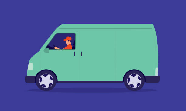 doručovatel v uniformě řízení dodávky a logistické služby. - kurýr povolání stock ilustrace
