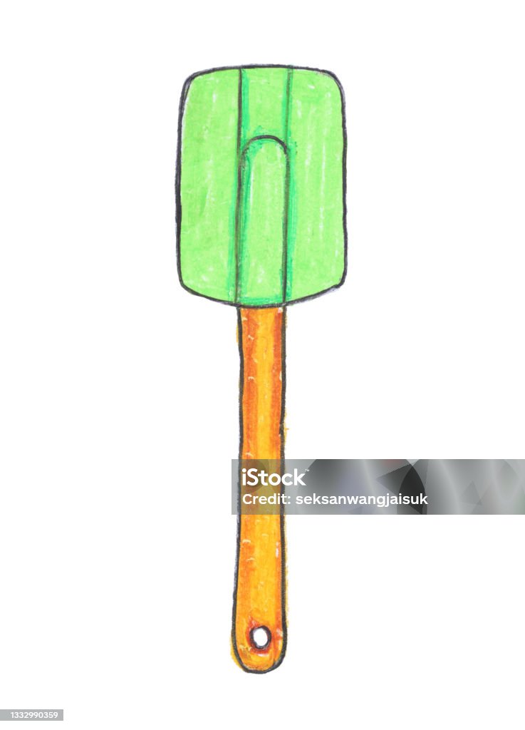Rubber Scraper For Baker Drawing With Crayon Isolated On White Paper Stock  Illustration - Download Image Now - iStock