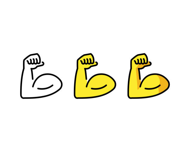 illustrations, cliparts, dessins animés et icônes de flexed biceps emoji icônes vectorielles ensemble. symboles de force musculaire isolés. vector eps 10 - flexing muscles