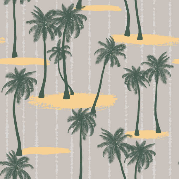 ヤシの木と熱帯のシームレスなパターン。 - pattern coconut palm tree frond textile点のイラスト素材／クリップアート素材／マンガ素材／アイコン素材