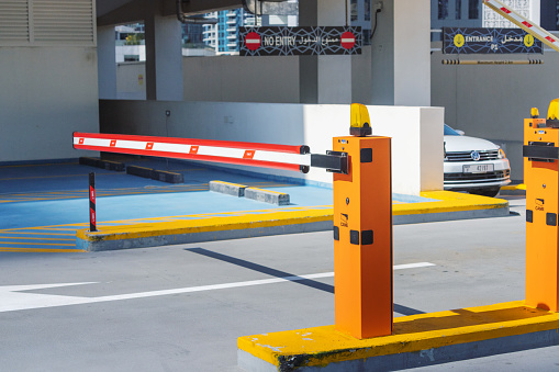 23 February 2021, Dubai, UAE: access control system that regulates the automatic barrier entrance for cars to the city parking lot
