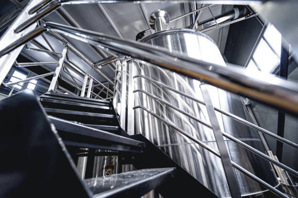 istock Craft beer brewing equipment in privat brewery 1333001261
