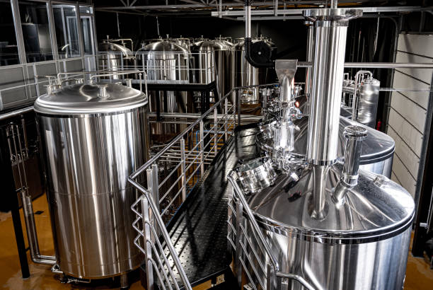 istock Craft beer brewing equipment in privat brewery 1333001358