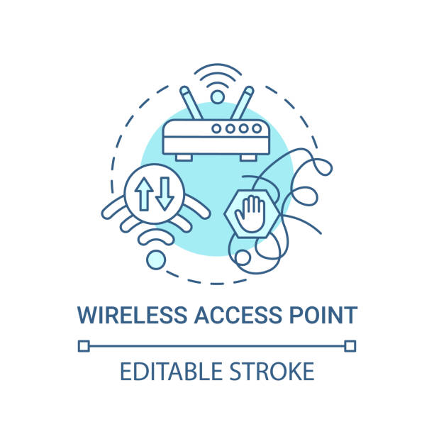 Wireless access point blue concept icon Wireless access point blue concept icon. From wired network to wireless abstract idea thin line illustration. Remote connection. Vector isolated outline color drawing. Editable stroke access point router stock illustrations