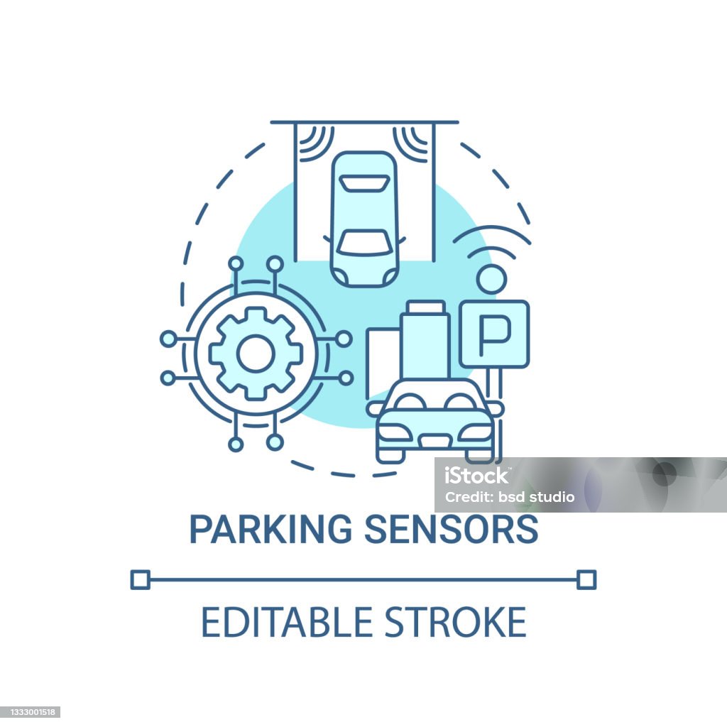Icono de concepto azul de los sensores de estacionamiento - arte vectorial de Aparcamiento libre de derechos