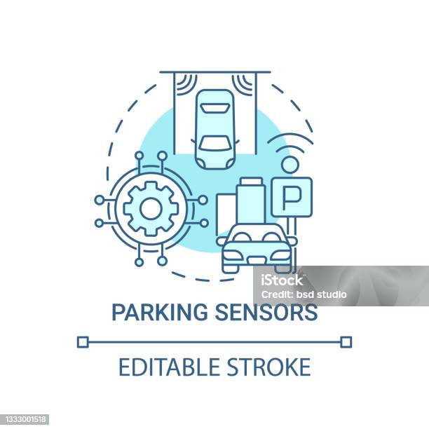 Ilustración de Icono De Concepto Azul De Los Sensores De Estacionamiento y más Vectores Libres de Derechos de Aparcamiento