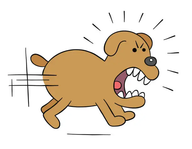 Vector illustration of Cartoon angry dog chasing, vector illustration