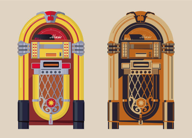 Vector graphic of vintage jukebox Vector graphic of vintage jukebox with 2 different colour combinations record player stock illustrations