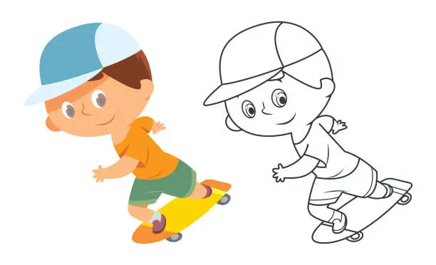 Vector illustration of Boy with Skateboard