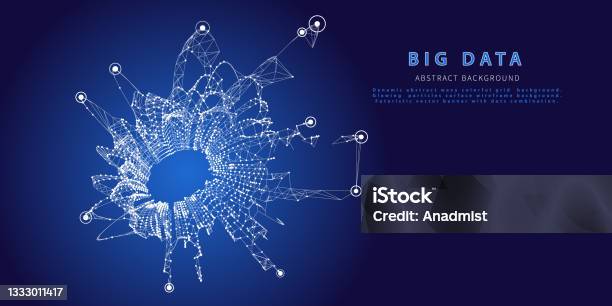 Abstract Technology Background With Polygonal Grid Analyze On Blue ...